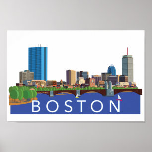Uppspelad och unik illustration Boston Skyline Poster