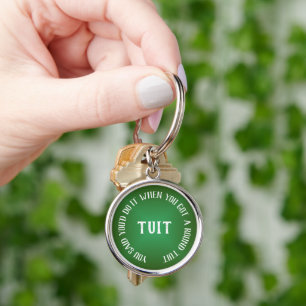 Uppspelad övertoning av Grönt "A Round Tuit" Rund Silverfärgad Nyckelring