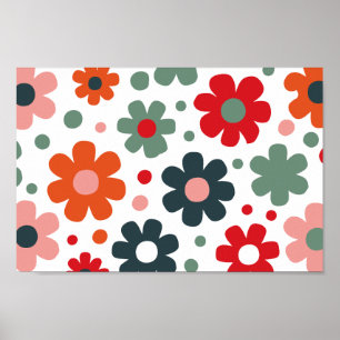 Uppspelad Retro Flower Mönster Poster