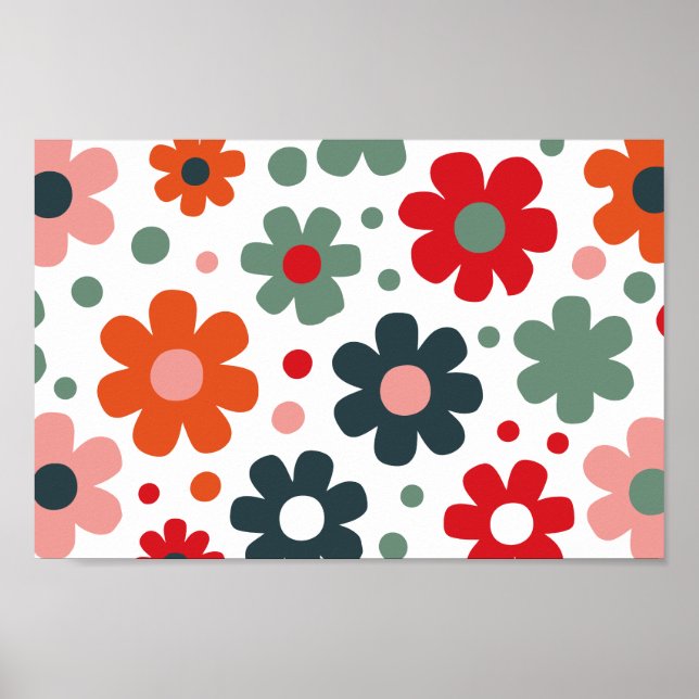 Uppspelad Retro Flower Mönster Poster (Framsidan)