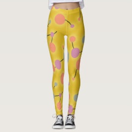 Uppspelad Retro Large Molecules Universe Rosa Gult Leggings