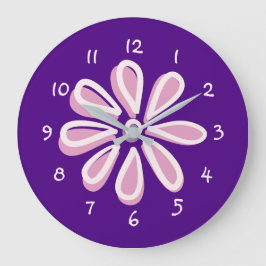 Uppspelad Rosa Flower Doodle Stor Klocka
