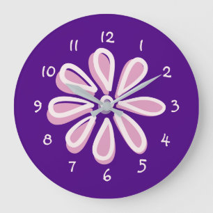 Uppspelad Rosa Flower Doodle Stor Klocka