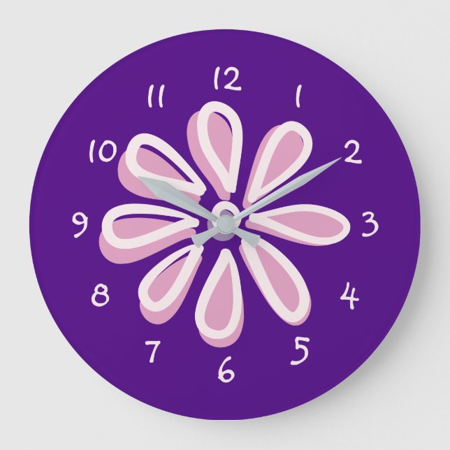 Uppspelad Rosa Flower Doodle Stor Klocka (Framsida)