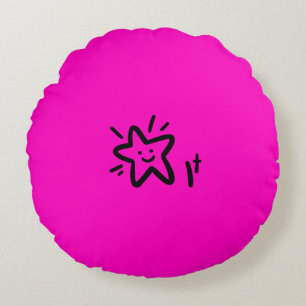 Uppspelad stjärna Ansikte Rosa Flicka Nursery Rund Kudde