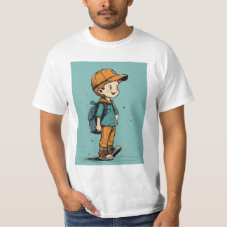 Uppspelad Tecknad Illustration av en pojke med bak T Shirt
