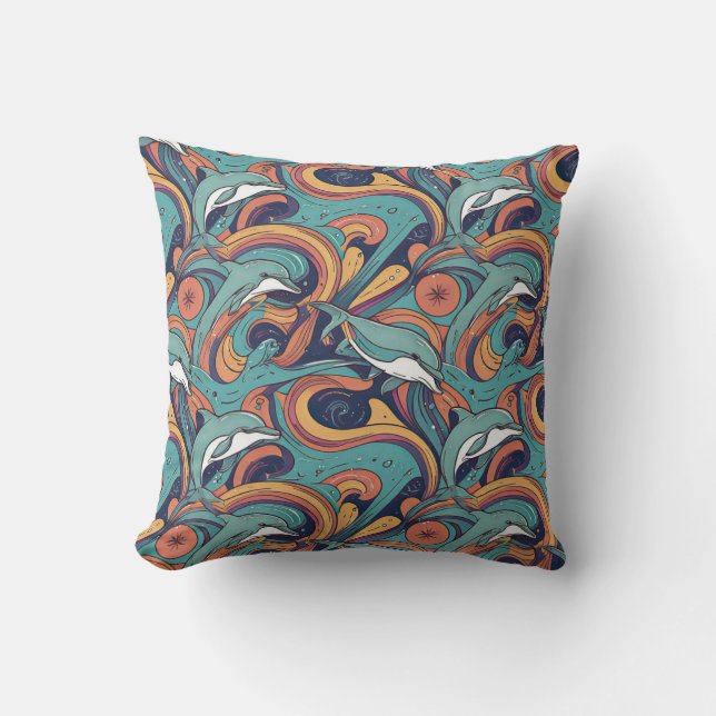 Uppspelande delfiner Mönster - Ocean-Inspired Desi Kudde (Framsida)