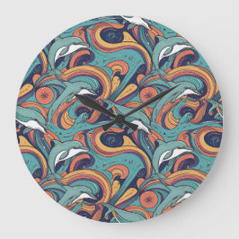 Uppspelande delfiner Mönster - Ocean-Inspired Desi Stor Klocka