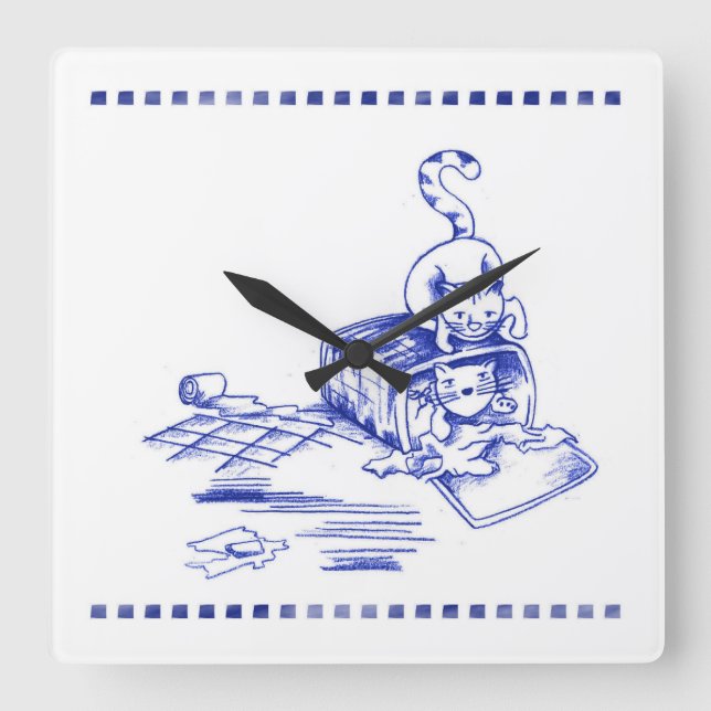 Uppspelande Hamper Kattunge Bathroom Toile-utseend Fyrkantig Klocka (Framsida)