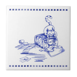 Uppspelande Hamper Kattunge Bathroom Toile-utseend Kakelplatta