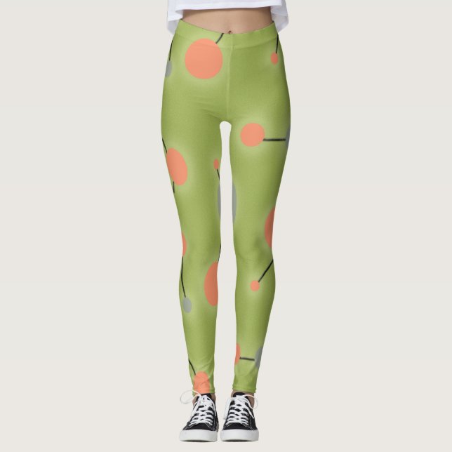 Uppspelande Retro Large Molecules Universe Peach-G Leggings (Framsida)