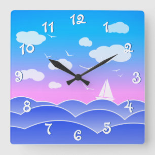 Uppspelande Sjölandskap av Färgad, blått hav Fyrkantig Klocka