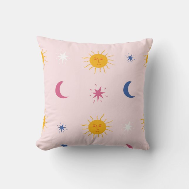 Uppspelande Sol och Måne Celestial Mönster Kudde (Framsida)
