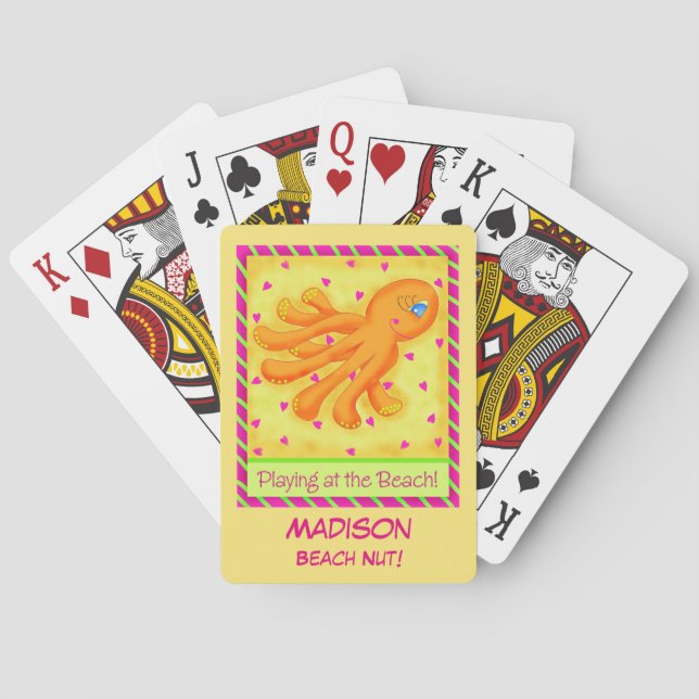 Uppspelning av Beach Octopus Gult Namn Personlig Kortlek (Baksidan)