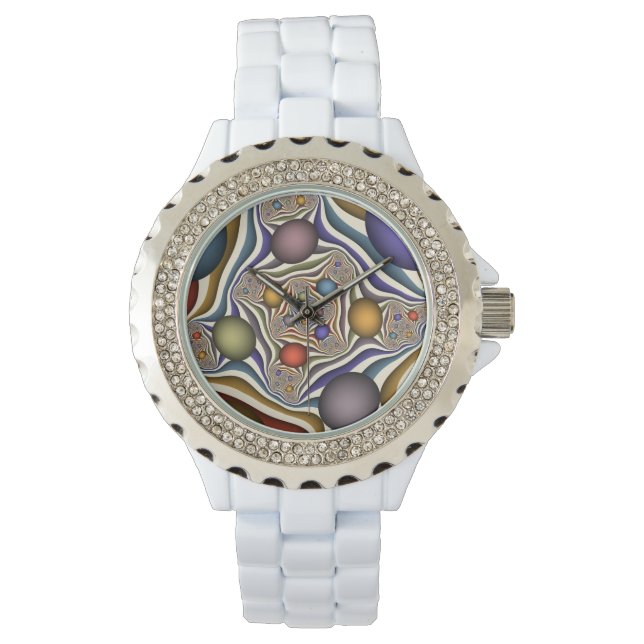 Uppspelning av färglös modern Abstrakt Fractal Art Armbandsur (Framsida)