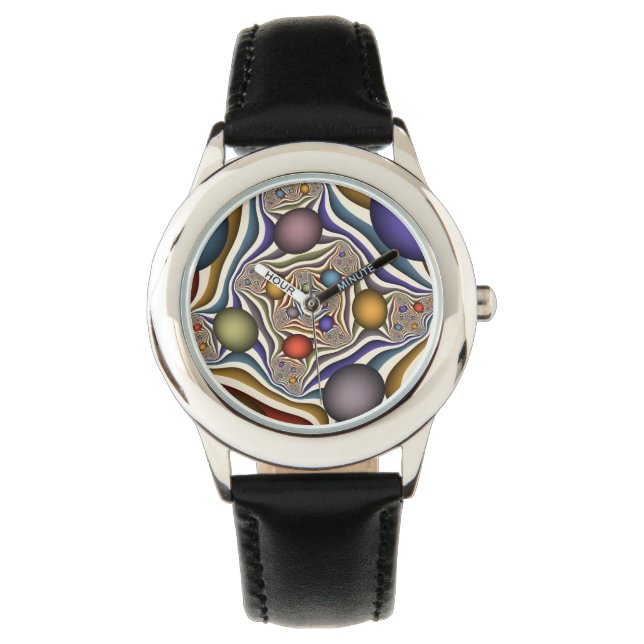 Uppspelning av färglös modern Abstrakt Fractal Art Armbandsur (Framsida)