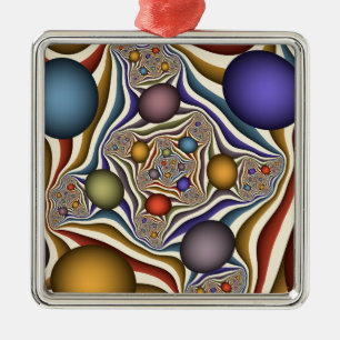 Uppspelning av färglös modern Abstrakt Fractal Art Julgransprydnad Metall
