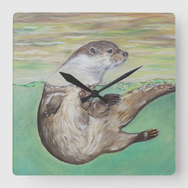 Uppspelning av floden Otter Painting Fyrkantig Klocka (Framsida)