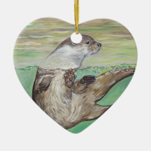 Uppspelning av floden Otter Painting Julgransprydnad Keramik (Framsidan)