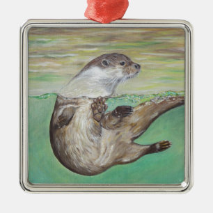 Uppspelning av floden Otter Painting Julgransprydnad Metall