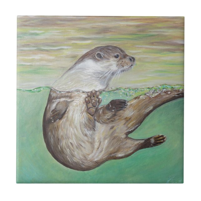 Uppspelning av floden Otter Painting Kakelplatta (Framsidan)