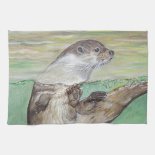 Uppspelning av floden Otter Painting Kökshandduk