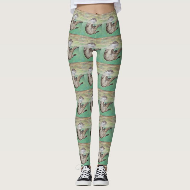 Uppspelning av floden Otter Painting Leggings (Framsida)