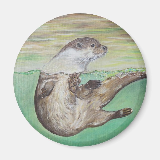 Uppspelning av floden Otter Painting Magnet (Framsidan)