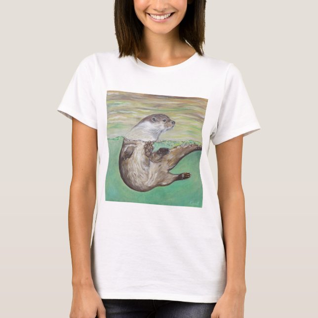 Uppspelning av floden Otter Painting T Shirt (Framsida)