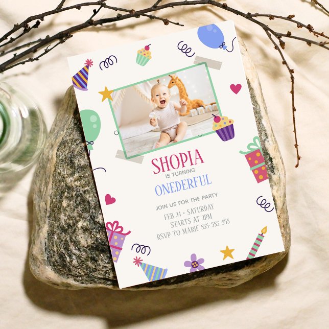 Uppspelning av fotoinbjudan till första födelsedag inbjudningar (Skapare uppladdad)