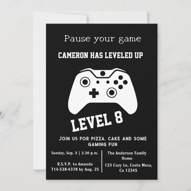 Uppspelning av videospelsnivå Spelare födelsedag I Inbjudningar (Framsida)