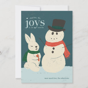 Uppspelningsbart Bunny & Snögubbe-Helgdag-kort Julkort