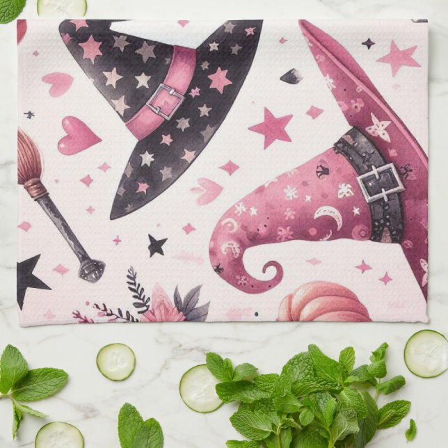 Uppspelningshattar med Rosa och svart vitsar Kökshandduk (Vikta)