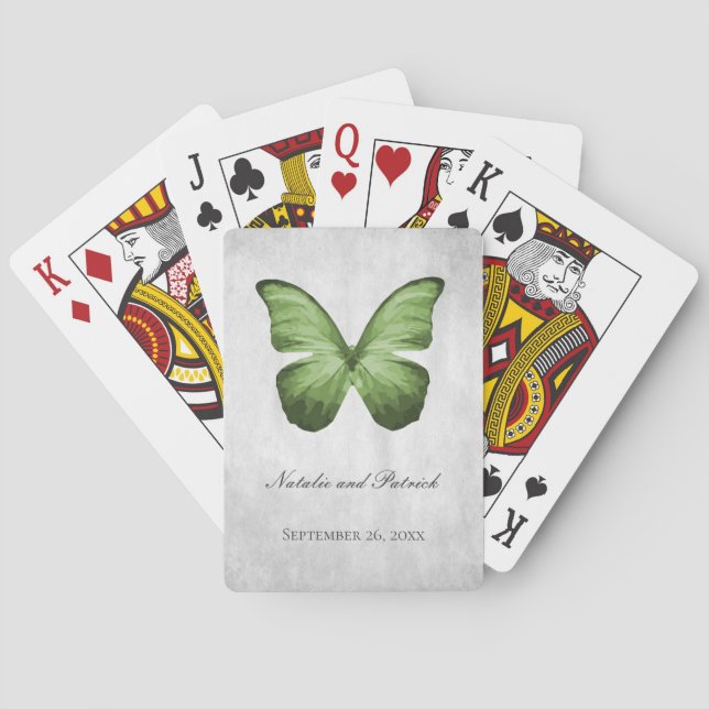 Uppspelningskort för grönt Butterfly Bröllop Casinokort (Baksidan)