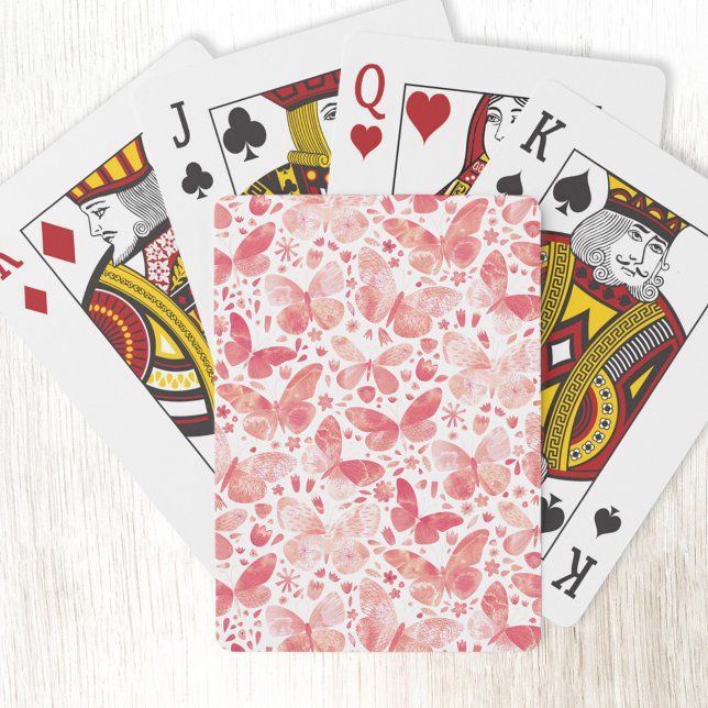 Uppspelningskort för Rosa av fjärilsvattenfärg Casinokort (Blush pink watercolor butterfly pattern playing cards)