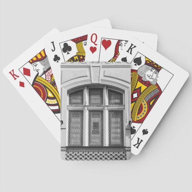 Uppspelningskort för svartvitt Prag-fönster Casinokort (Baksidan)