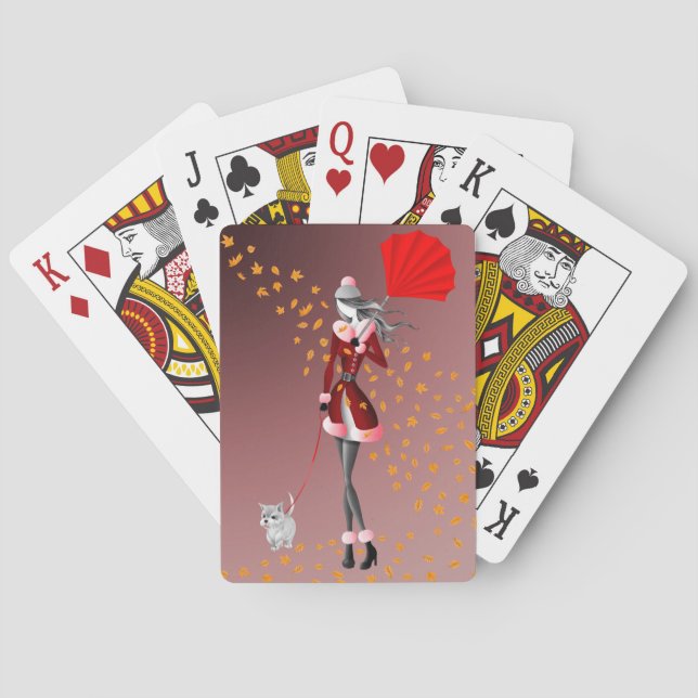 Uppspelningskort hund & Dam Höst löv Casinokort (Baksidan)