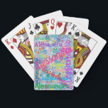 Uppspelningskort i Namn Casinokort<br><div class="desc">De här korten har ditt namn skrivet över dem! Kortet i roligten har en färgstark, giftig utformning med ett kollage av namn som du väljer och som visas i många olika typsnitt och färg. Namn visas över en blå bakgrund med färgstarka blommor. Underbar gåva eller partiförmån för en födelsedagsfest eller...</div>