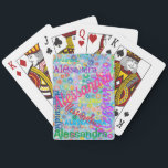 Uppspelningskort i Namn Casinokort<br><div class="desc">De här korten har ditt namn skrivet över dem! Kortet i roligten har en färgstark, giftig utformning med ett kollage av namn som du väljer och som visas i många olika typsnitt och färg. Namn visas över en blå bakgrund med färgstarka blommor. Underbar gåva eller partiförmån för en födelsedagsfest eller...</div>