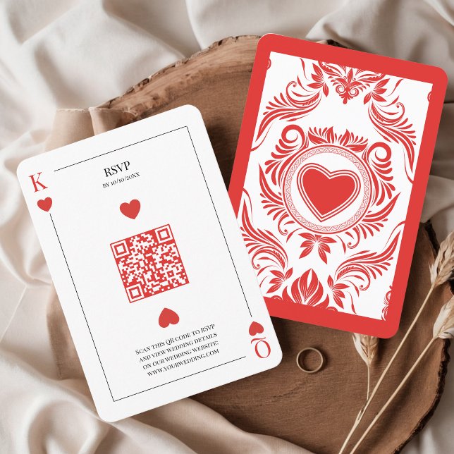 Uppspelningskort Las Vegas Bröllop QR-kod OSA Kort (RSVP with QR code Playing Card Lucky in Love Poker Las Vegas Wedding)