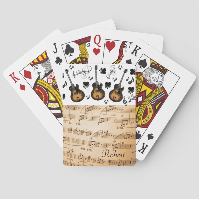 Uppspelningskortsdek Guitar Musik noter Black Hear Casinokort (Baksidan)