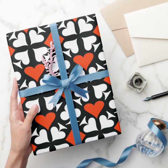 Uppspelningskortsymboler för rött, svart och vitt  presentpapper (Gifting)