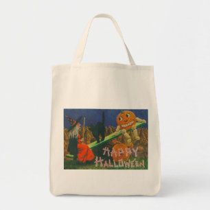 Uppspelningstid för vintage Witch & Jack o'Lantern Tygkasse