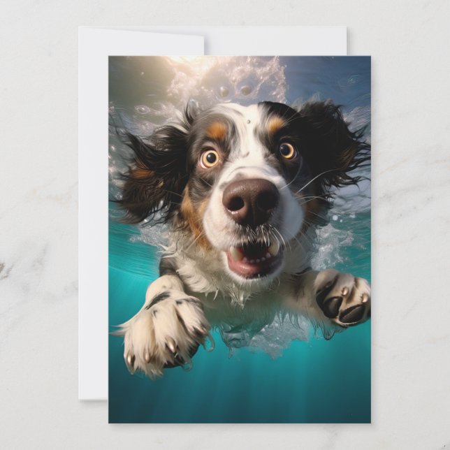 Uppspelt Hund Simmar Under Vatten Design Kort (Framsida)
