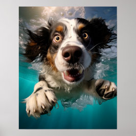 Uppspelt Hund Simmar Under Vatten Design Poster