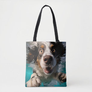 Uppspelt Hund Simmar Under Vatten Design Tygkasse