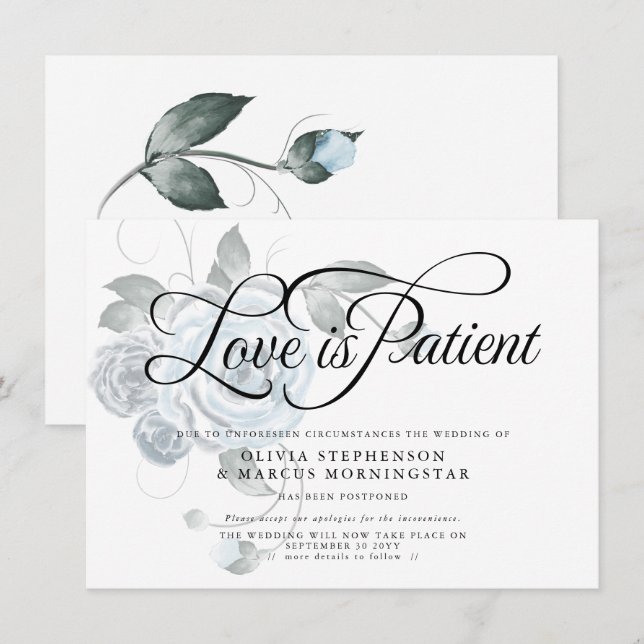 Uppställd Bröllop  Akvarell Dammt Blå Blommig Inbjudningar (Fram/baksida)