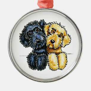 Uppställd Labradoodles svartgult Julgransprydnad Metall
