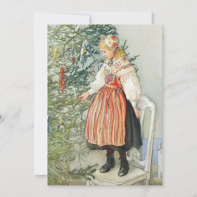 Uppställning av julgran - Carl Larsson Julkort (Framsida)