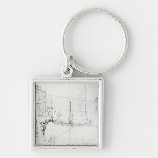 Uppställningmaterial till byggnadsställning fyrkantig silverfärgad nyckelring (Framsidan)